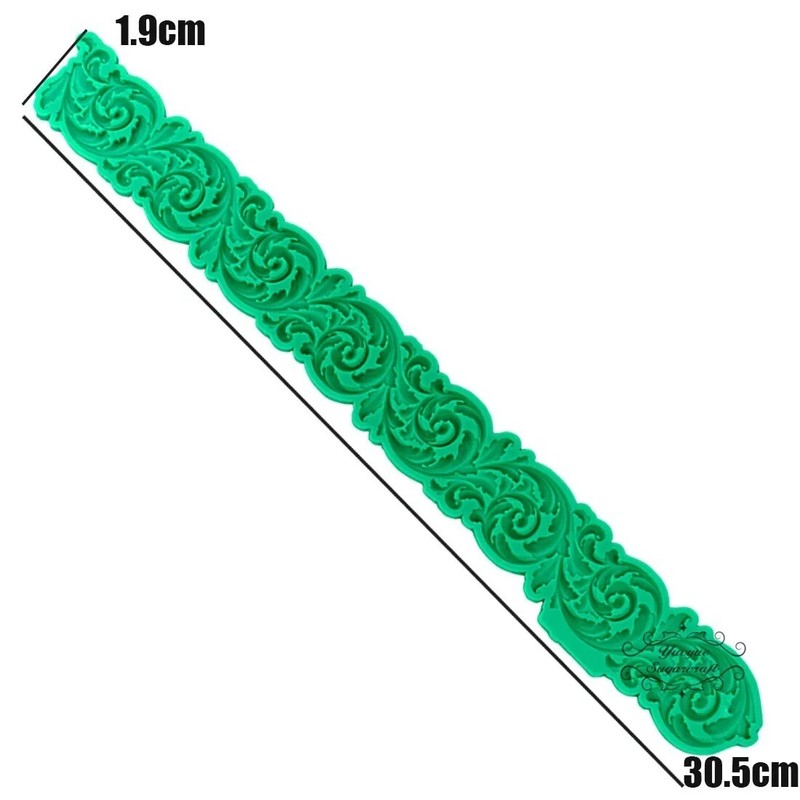 Long Border Baroque Curlicues Scroll Lace Silicone Mold Fondant Sugarcraft Mould gallery