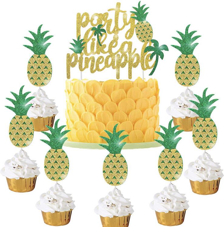 Party Like a Pineapple Cake Topper Cupcake Pineapple Decorations Glitter Set 25
