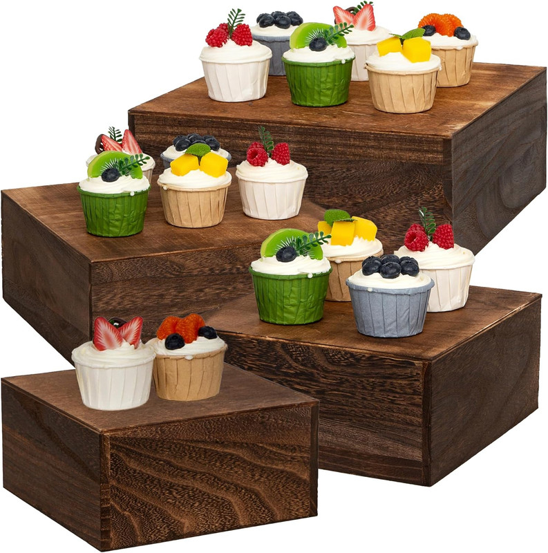 4 Pieces Wooden Cake Stands,Antique Brown Cupcake Stands for Display,12 Inches S