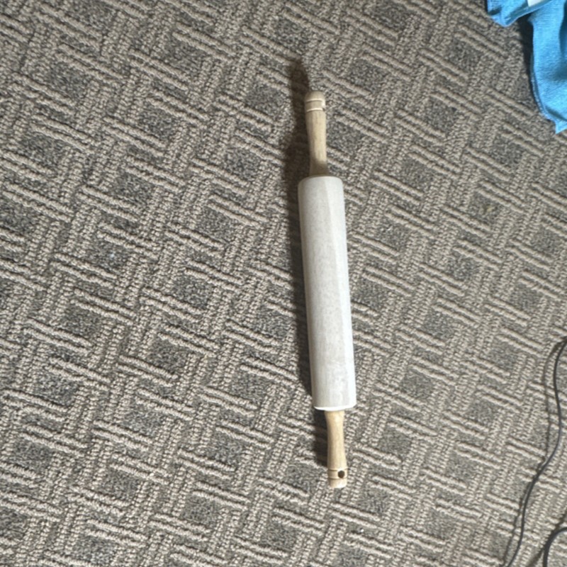 Marble and Wood Rolling Pin Marbled Pattern White Beige With Handle