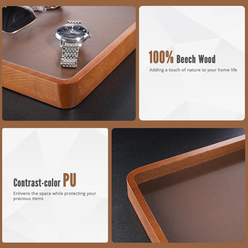 ProCase Wooden Valet Tray for Men, Wood Catch-All EDC Organizer, Dark Brown gallery