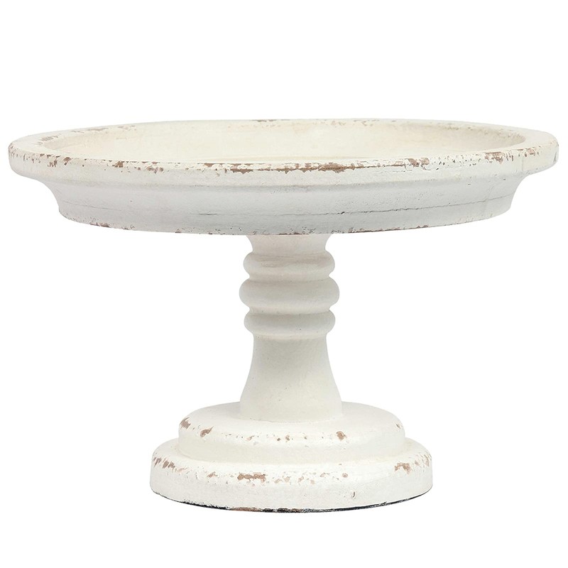 Rustic White Wood Pedestal Tray Stand for Table Decoration,Round Distressed Fini