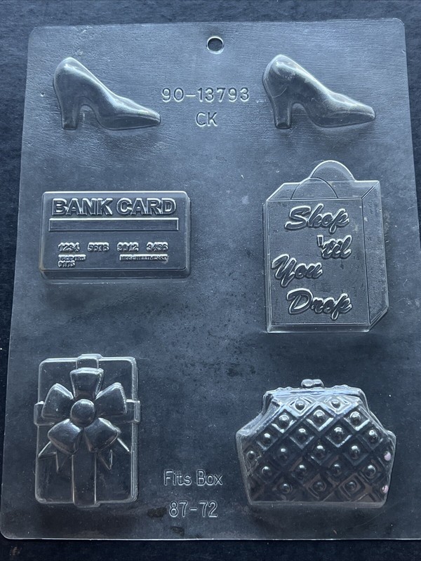 Shop Til You Drop Candy Mold. Bank Card, High Heels, Gift Boxes And Coin Purse