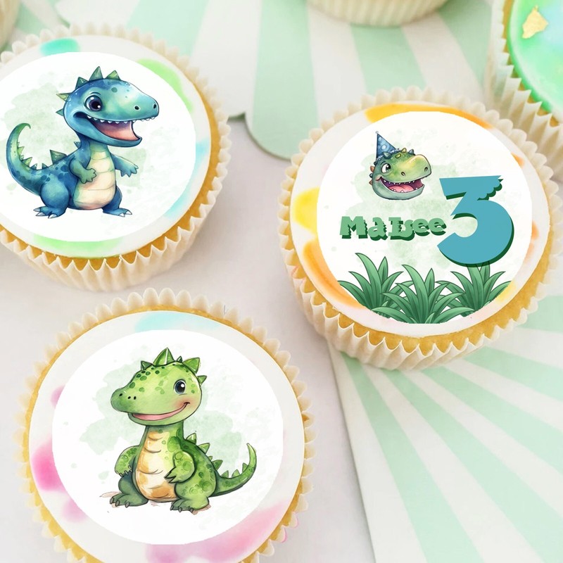 Cute Dinosaur Dinosaurs Pre-cut Edible Icing Cupcake or Cookie Toppers
