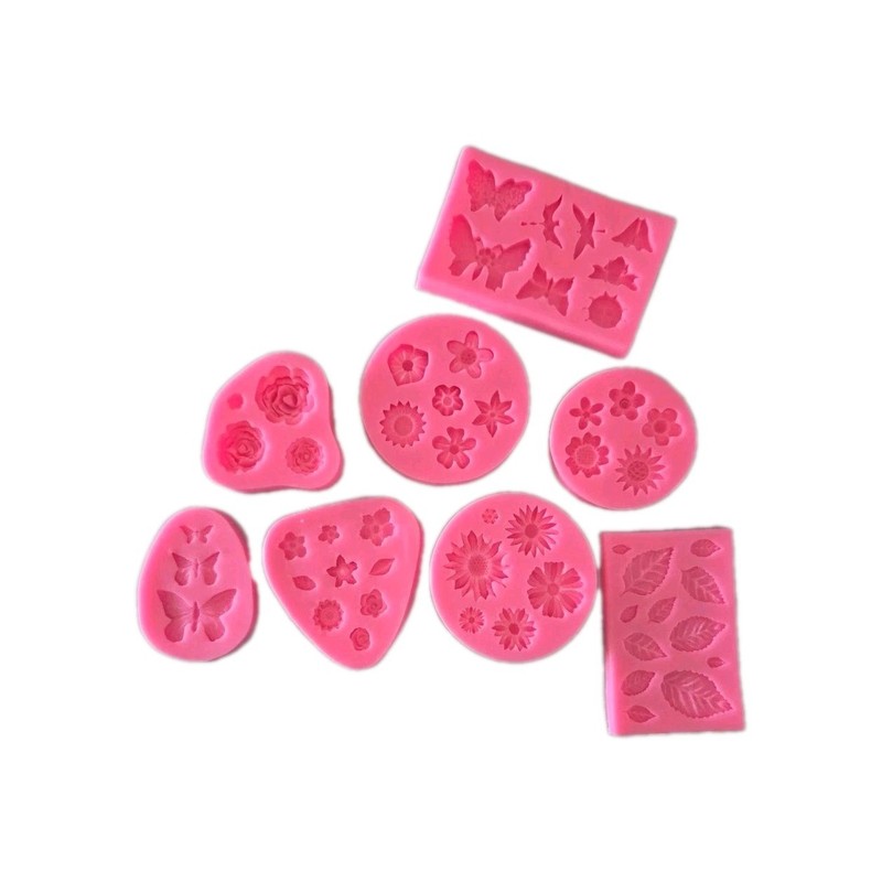 8 Pc Silicone Fondant Molds Spring Flowers Butterfly for Chocolate, Candy Decor