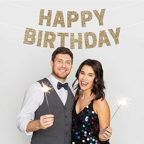 Pre-strung Happy Birthday Banner - No DIY - Glitter Birthday Party Banner Gold gallery