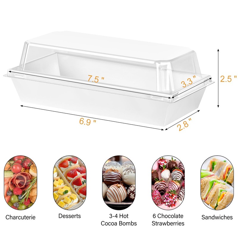 100 Pack 7.5 Inch Paper Charcuterie Boxes, Clear Lids, White, Small To Go Treat gallery