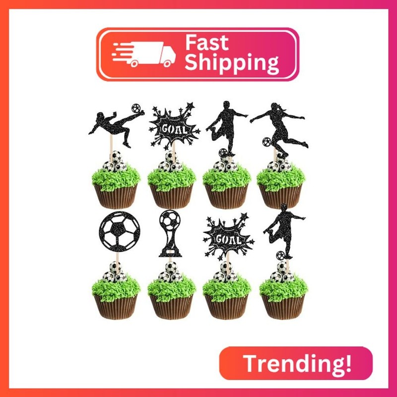 Rsstarxi 24 Pack Soccer Cupcake Toppers Glitter Trophy Football Goal Game Cupcak