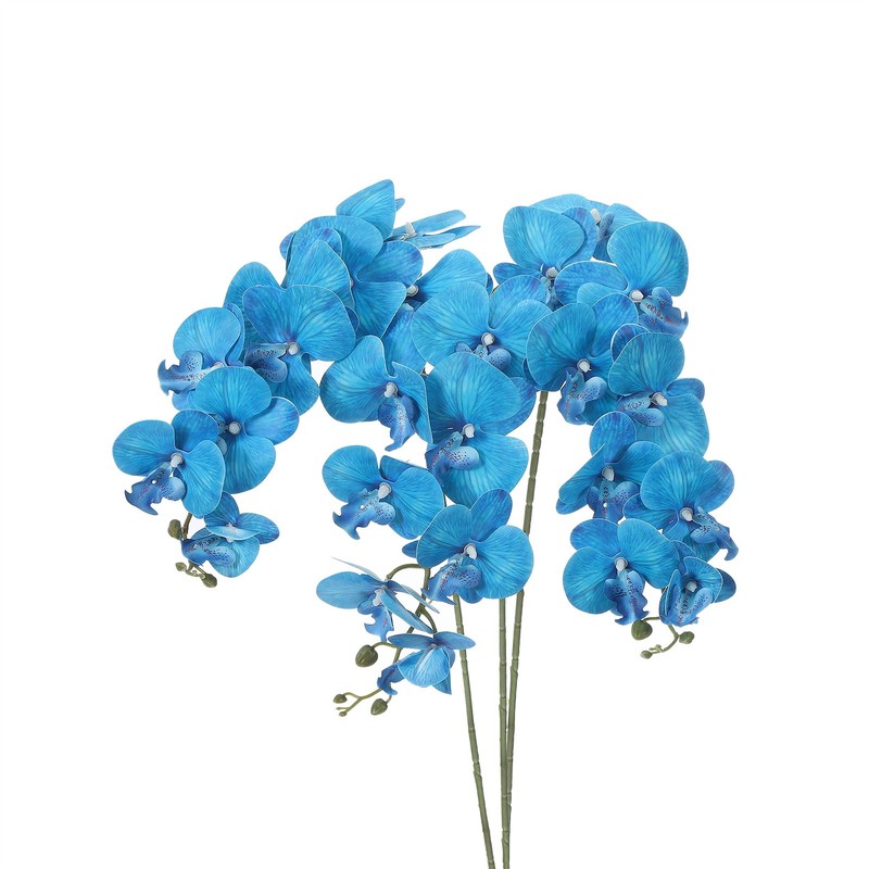 3Pcs 41″ 9 Heads Artificial Orchid Stems Faux Phalaenopsis, Teal Blue