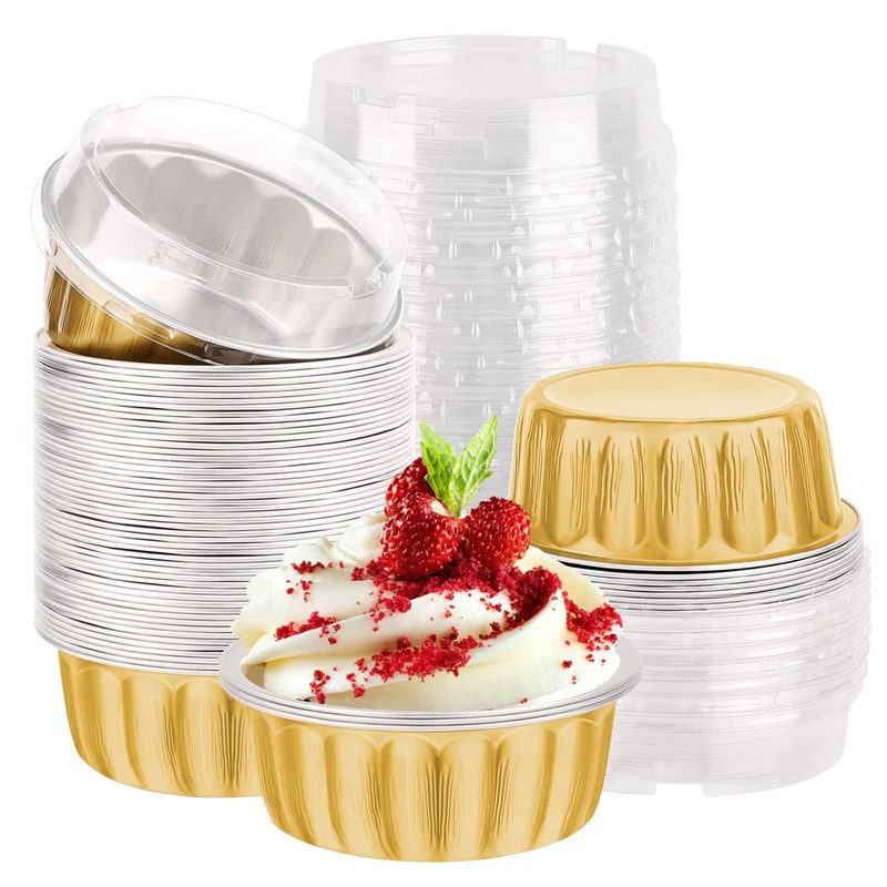 EUSOAR Aluminum Foil Cupcake Baking Cups, Gold 50 Pack 8oz Disposable Alumini…