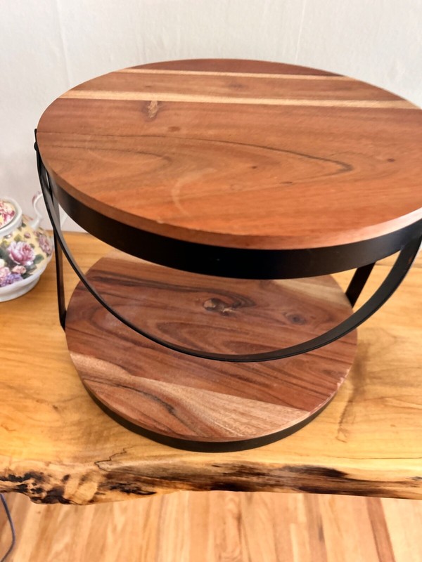 HEARTH & HAND MAGNOLIA Round Two Tier Wood & Galvanized Metal Cake Dessert Stand