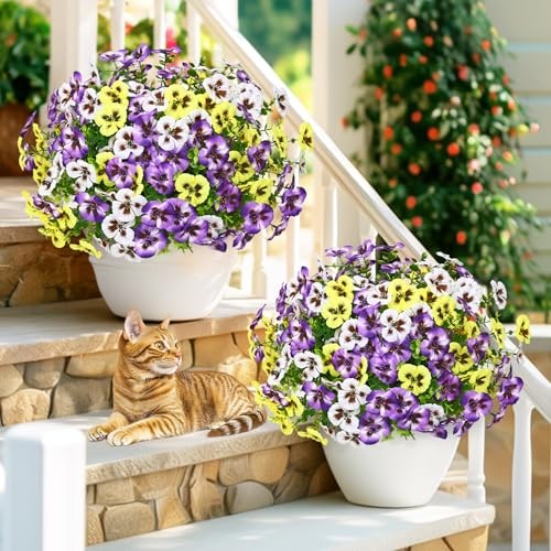 Look Real Artificial Flowers for Outdoors, 12 Bundles Yellow+white+purple gallery