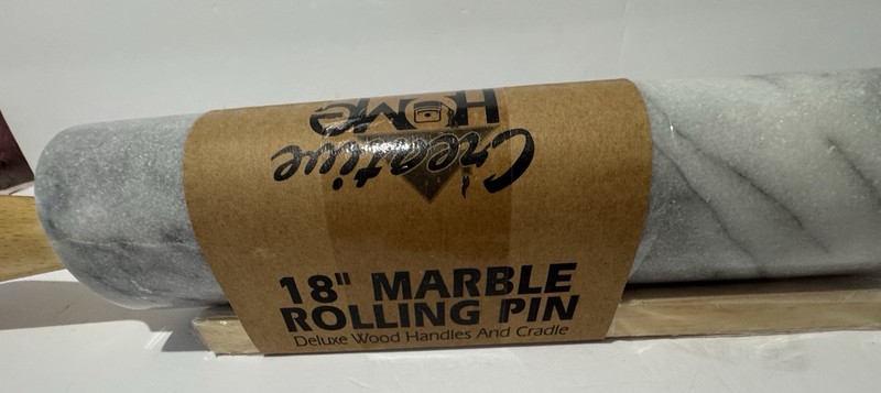 This Product Is An 18-inch Marble Kitchen Roller with Handles and Wooden Base US gallery