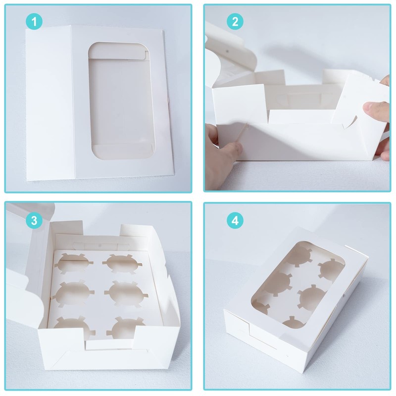 50 PCS White 6 Count Cupcake Boxes Clear Window Treat Holder 9.4x6.1x3.14 Inch gallery