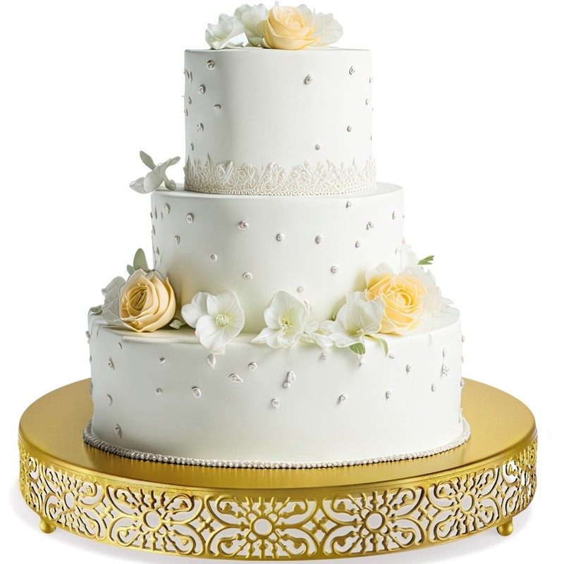 Wenqik 14 Inch Gold Cake Stand Metal Round Cake Stands Set Dessert Display Cupca