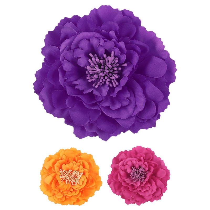 3 Pcs Peony Flowers Hair Clip, 4.7″ Artificial Flower, Purple/Orange/Rose Red