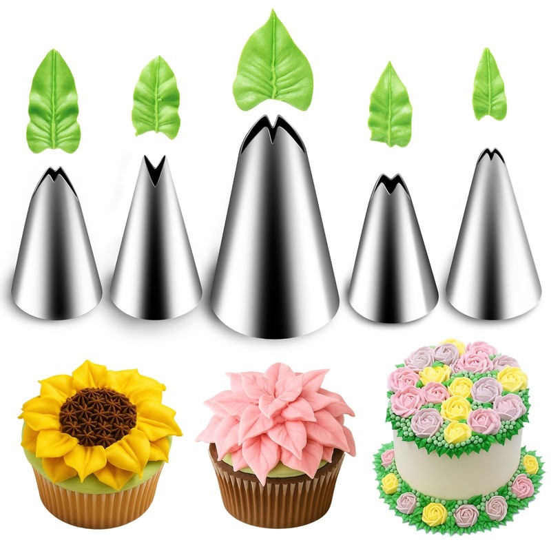 Suuker 5 Pieces Leaf Piping Tips, Stainless Steel 67 68 70 352 113, Silver