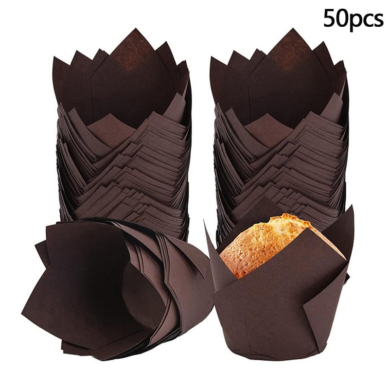 50Pcs Tulip Muffin Cupcake Paper Cups Oilproof Cupcakes Liner Baking Cups