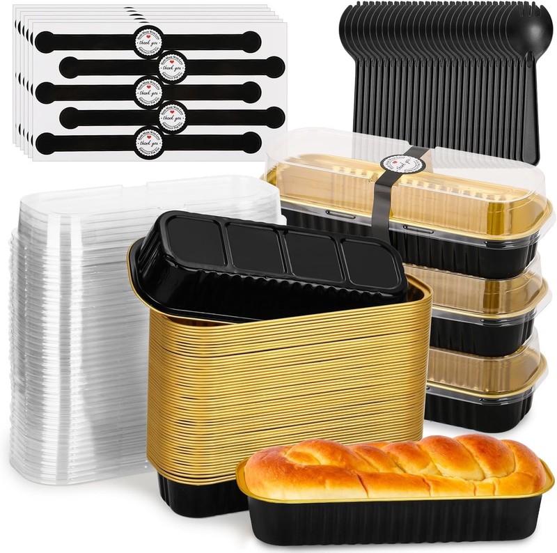 60 Pack 6.8oz Mini Loaf Baking Cake Pans with Lids, Rectangle Disposable