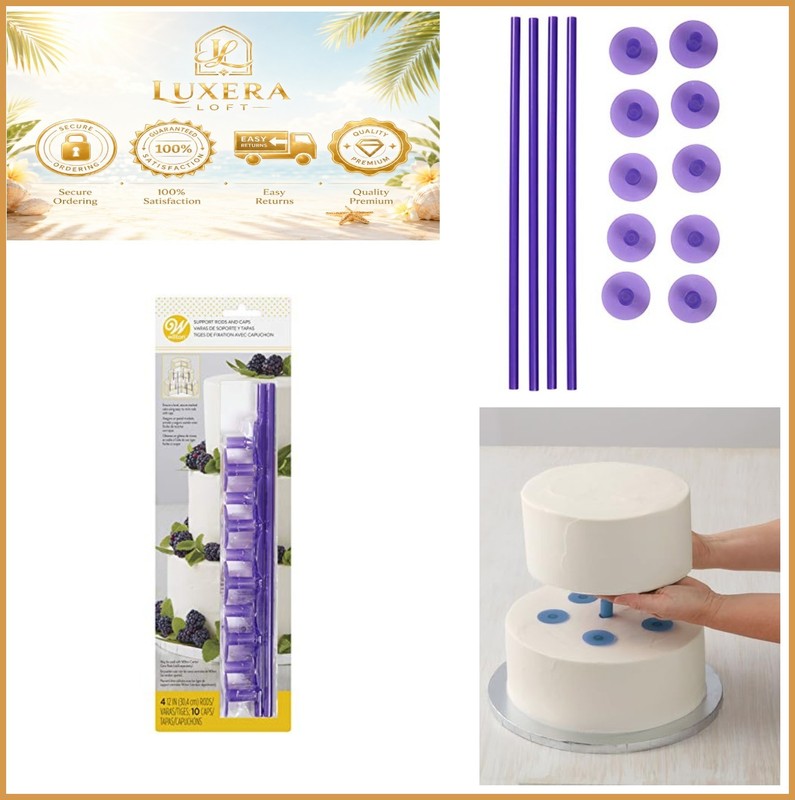 Cake Support Rods and Caps Stacking Kit 14 Piece Plastic Sturdy Multi-Tier