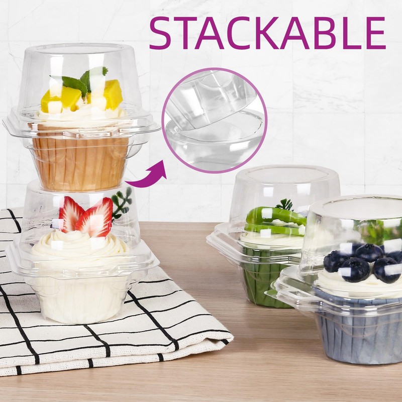 Individual Cupcake Containers, 100 Pcs Plastic Clear Cupcake Boxes, Disposabl... gallery
