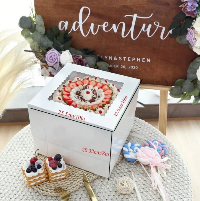 Cake Boxes, 10pcs Tall Cake Box with Window, White Bakery Boxes,10x10x8 Inche... gallery