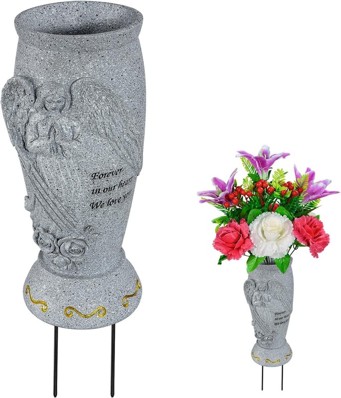 Cemetery Vase, Memorial Grave Vase with Ground Spikes, Angel Vases for Angel-1P