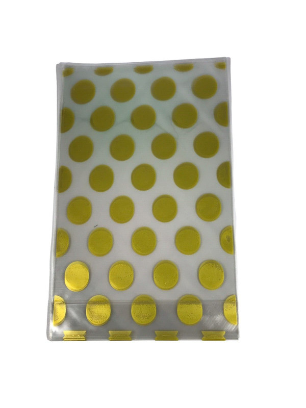 Clear Cellophane Yellow Polka Dot Standing 30 Gift Bags Fold Down 8" x 5" gallery