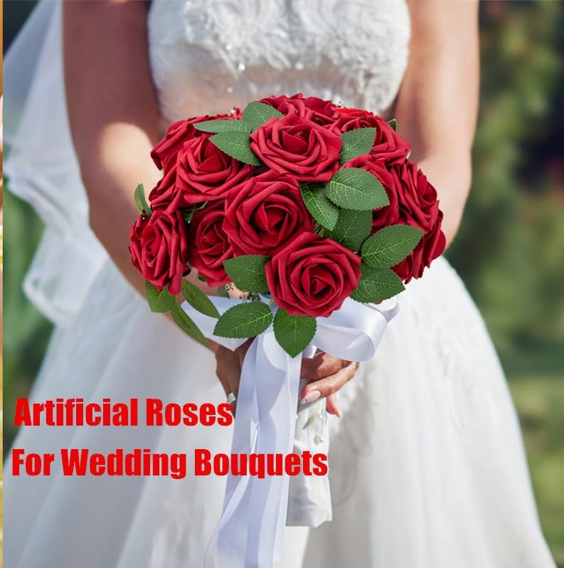 100Pcs Fake Roses Artificial Flowers with Stems, Valentine's Day 100PCS Red gallery
