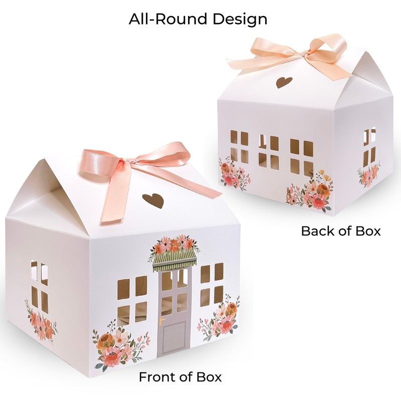 20 PCS Small House Shaped Gift Boxes Ribbons White Gable Bakery Treats gallery