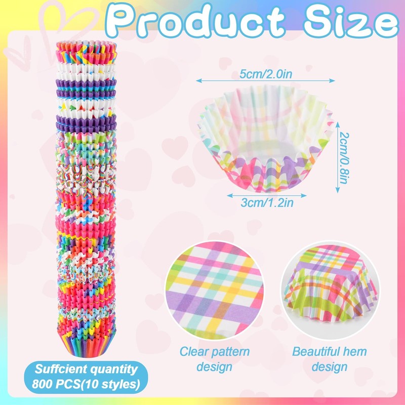 Rainbow Mini Cupcake Liners Muffin Baking Cups Colorful Mixed 10 Styles 800 PK gallery