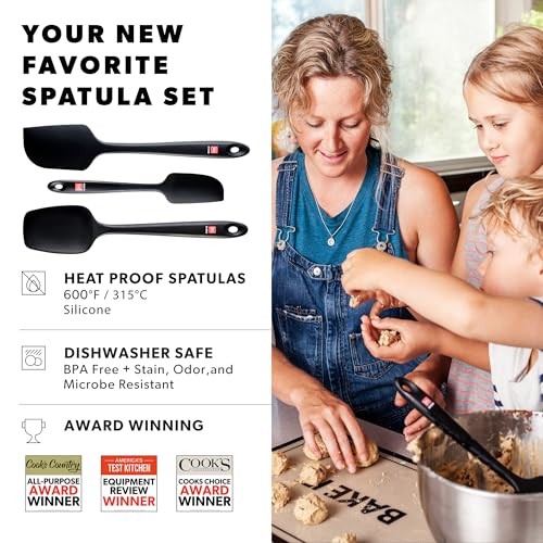 DI ORO Silicone Spatula Set - Rubber Kitchen Spatulas for Baking, 3 piece Black gallery