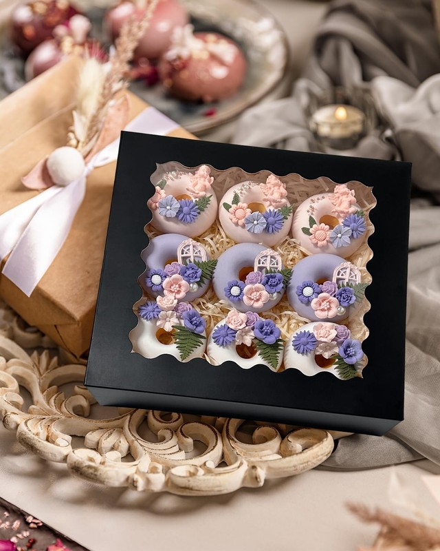 36 PCS Black Pie Boxes 9x9x2.5 Inch Macaroon Cookie Bakery Window Autopop gallery