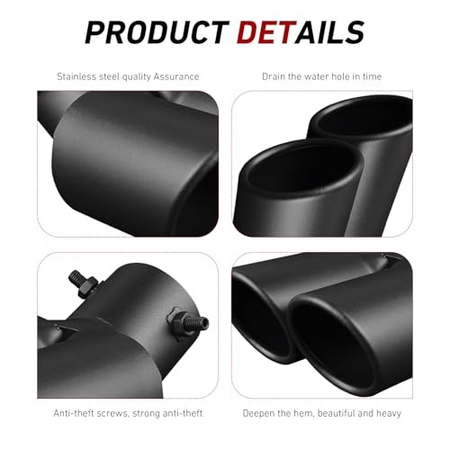 Car Dual Exhaust Tip, 2.48" Stainless Steel Y Tail Pipe with Fixed Bolt, gallery