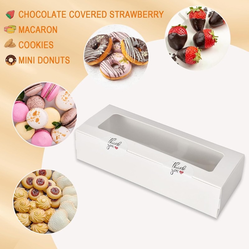 30 Pack White Macaron Boxes for 5-7 Macarons with Stickers - Perfect for Gifts! gallery
