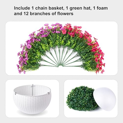 Artificial Fake Hanging Flowers Plants Basket for Outdoor Purplehotpink gallery