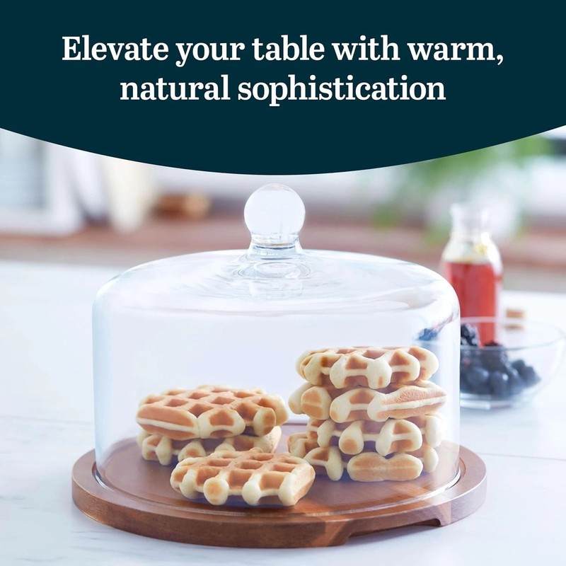 Acacia Wood Cake Stand with Lid, Ball Top Handle Cake Holder with Lid, Covere... gallery
