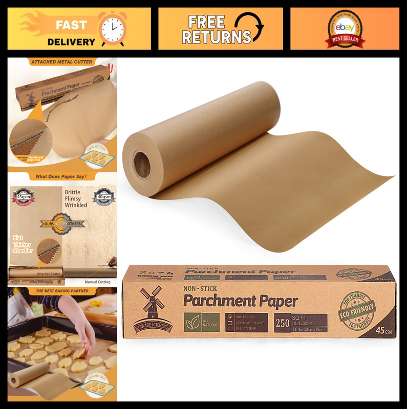 Unbleached Parchment Baking Paper Roll 15″x200′ – 250 Sq Ft for Baking, Cooking,