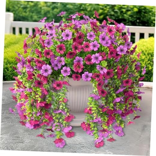 Artificial Hanging Flowers for Outdoors Spring Decoration, Light Purple Red