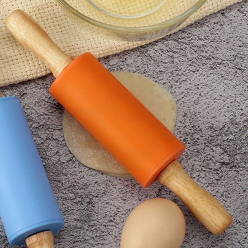 2 Pcs Dough Rolling Pins Silicone Wood Kitchen Rolling Pins for Baking Pizza gallery
