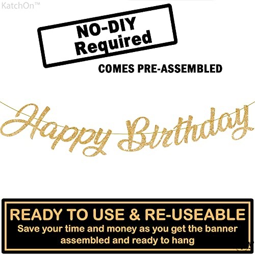 , Glitter Cursive Happy Birthday Banner - Pre-Strung, 10 Feet | Birthday Gold gallery