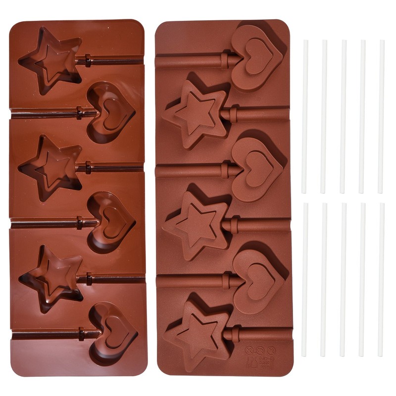 2x Heart Star Lollipop Silicone Mold DIY Cake Party Decor Chocolate Candy Making