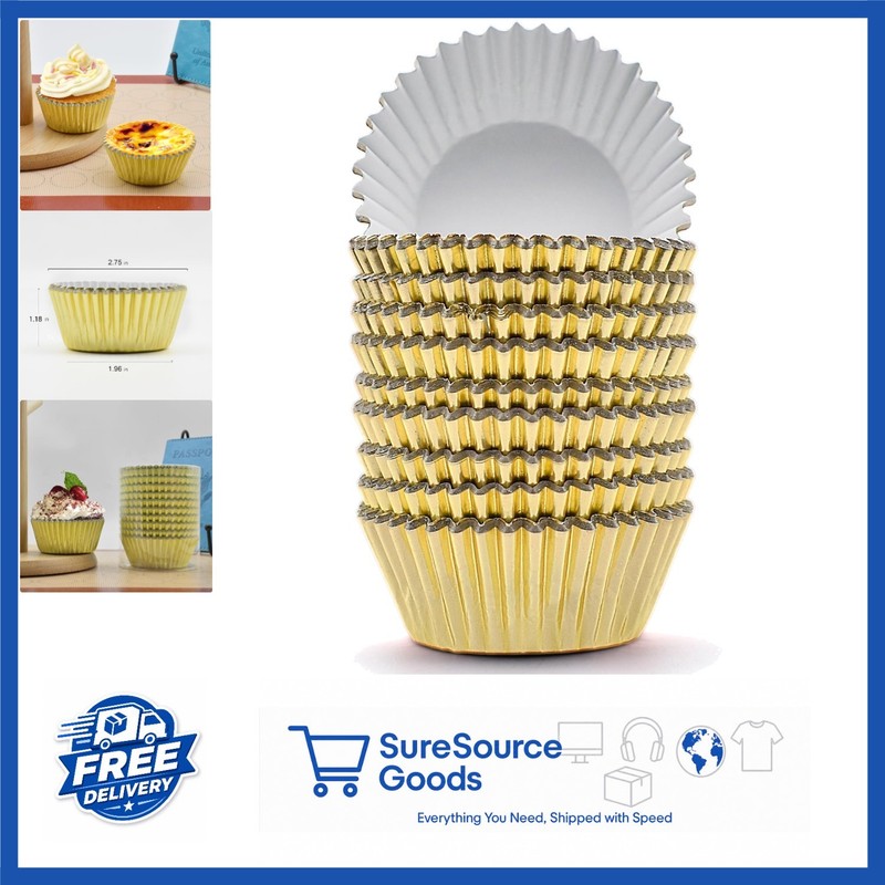 Large Gold Foil Cupcake Liners 200 Pcs Reusable Baking Cups for Celebrations