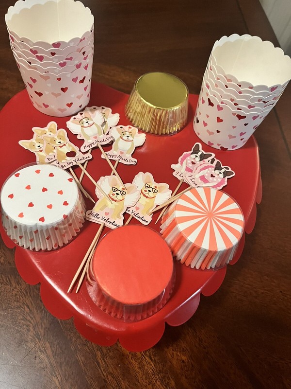 Valentine Cupcake Kit 62 Bundle Cupcake 12 Toppers Love Red Birthday Gold Stripe