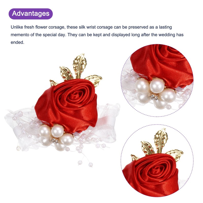Wrist Corsage Artificial Flower Bracelets Rose Decorative 7x7cm Red gallery