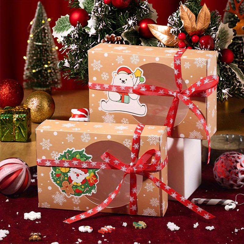 12PCS Kraft Paper Window Cookie Boxes w/Ribbon Christmas Candy Treat Storage Tin gallery