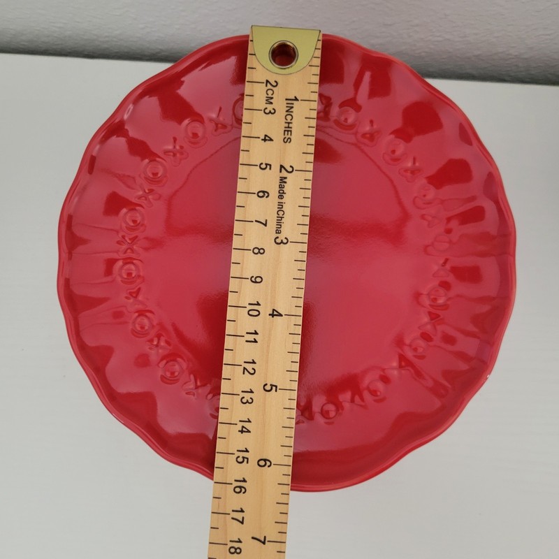 Pottery Barn Red Ceramic Dessert Stand XOXO Love Themed Small Pedestal EUC gallery