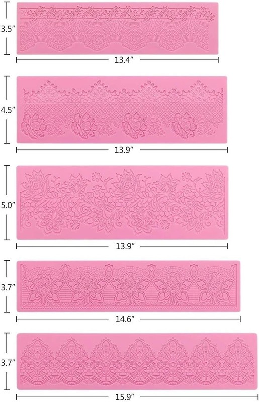 Lace Molds for Cake Decorating, 5pcs Silicone Fondant Lace Mats Pink Flower P... gallery