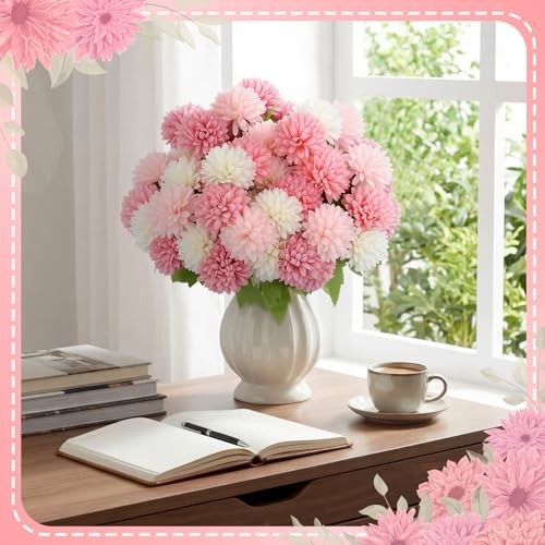 Pcs Valentines Artificial Flowers for Outdoor Chrysanthemum Ball 12 Pink gallery