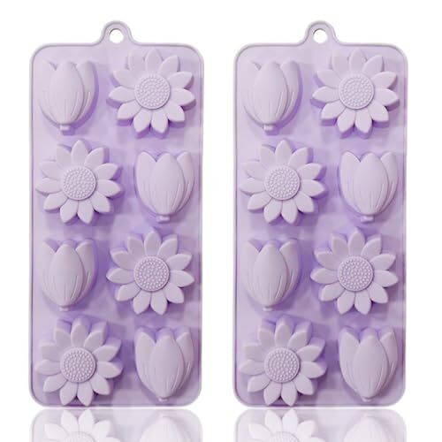 Flower Chocolate Molds 2Pcs SunFlower Ice Cube Silicone Molds Purple tulip mold gallery
